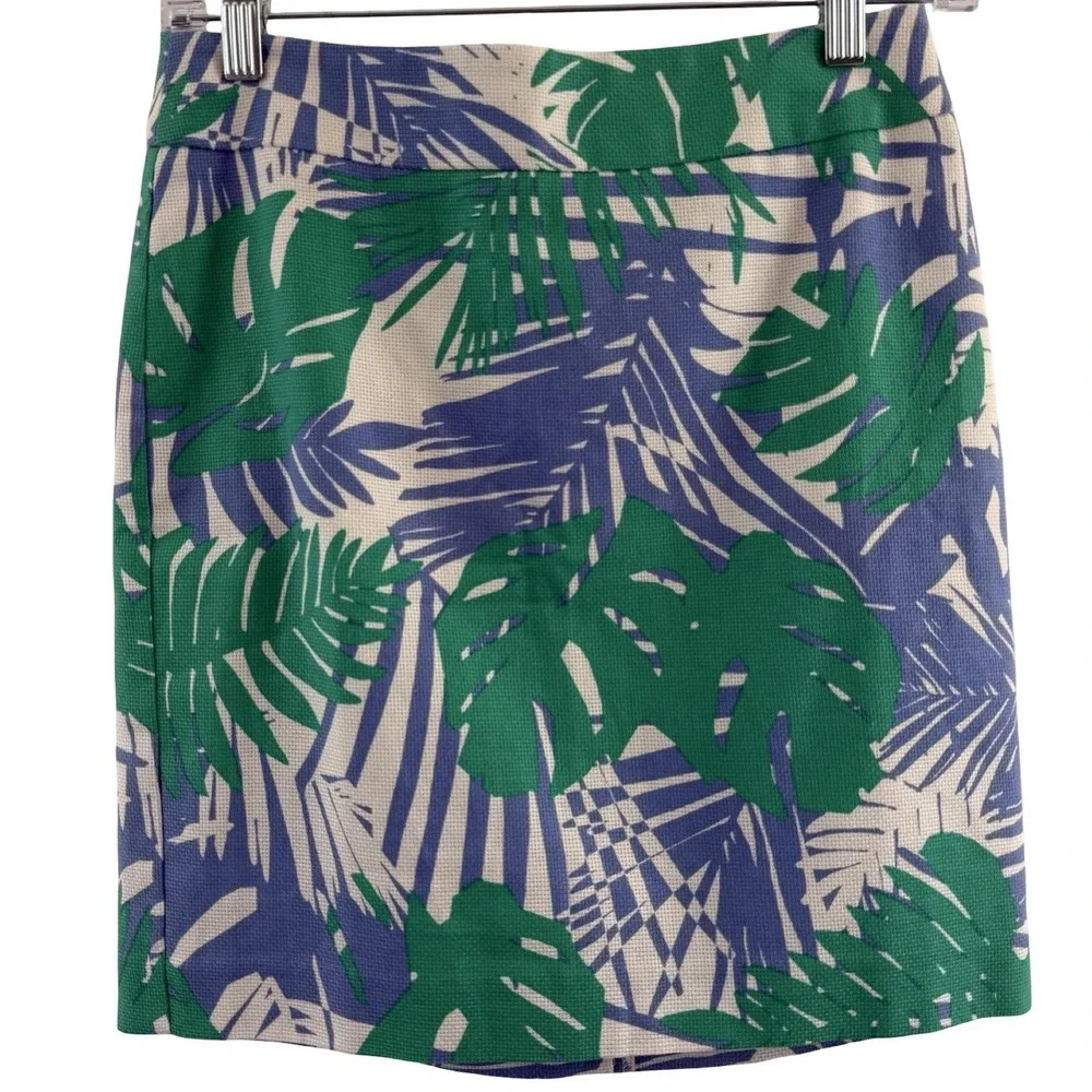 LOFT Petites Tropical Palm Leaf Pencil Skirt 00P Coastal‎ Resort Preppy Tropical